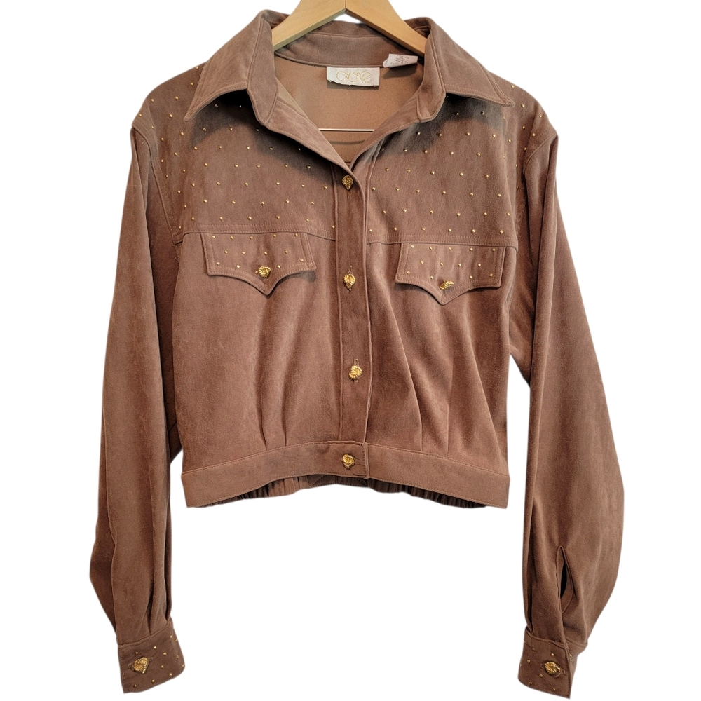 Vintage Cache Sz M Faux Suede Embellished Short Jacket Western Stagecoach Studs